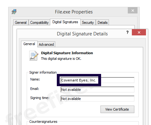 Screenshot of the Covenant Eyes, Inc. certificate
